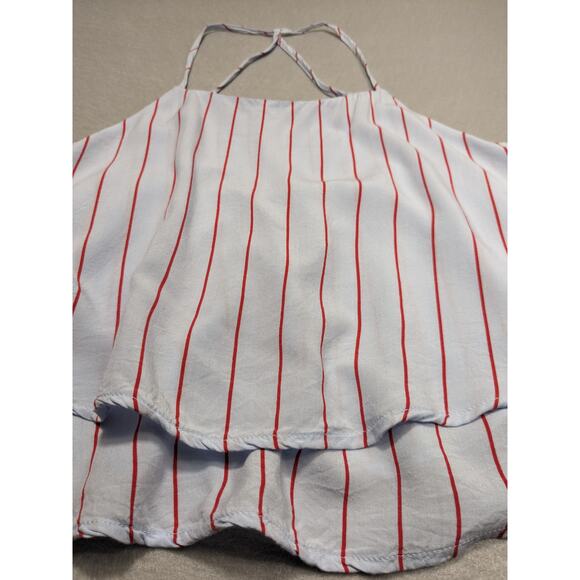 Forever 21 Tank Women's Small Baby Blue Red Stripe baseball flowy EUC - Picture 2 of 10
